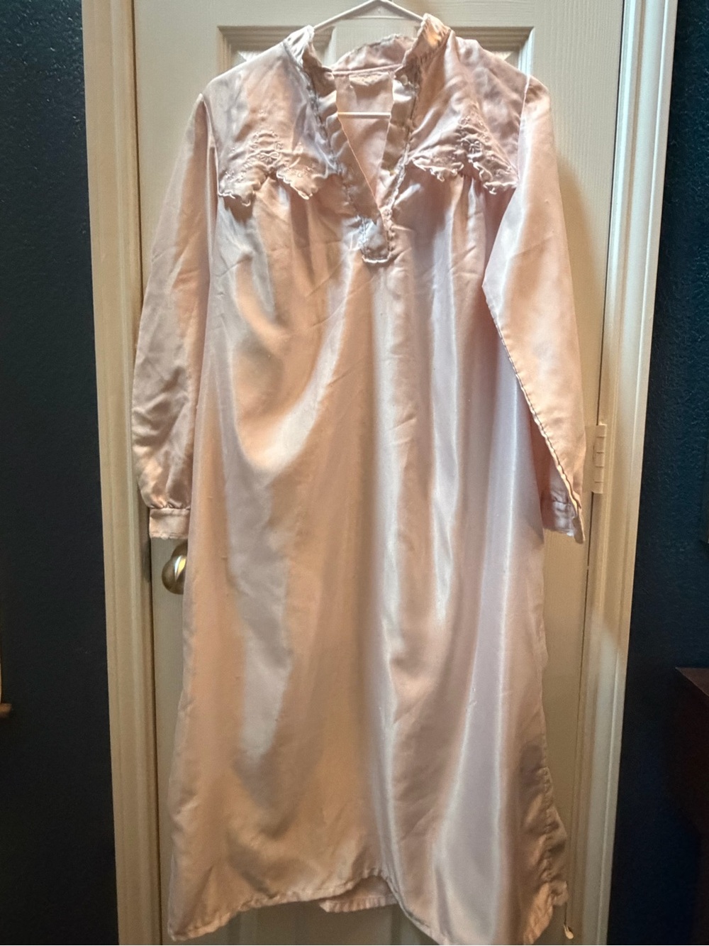 Barbizon Light Blush Long Nightgown with Lace Yoke